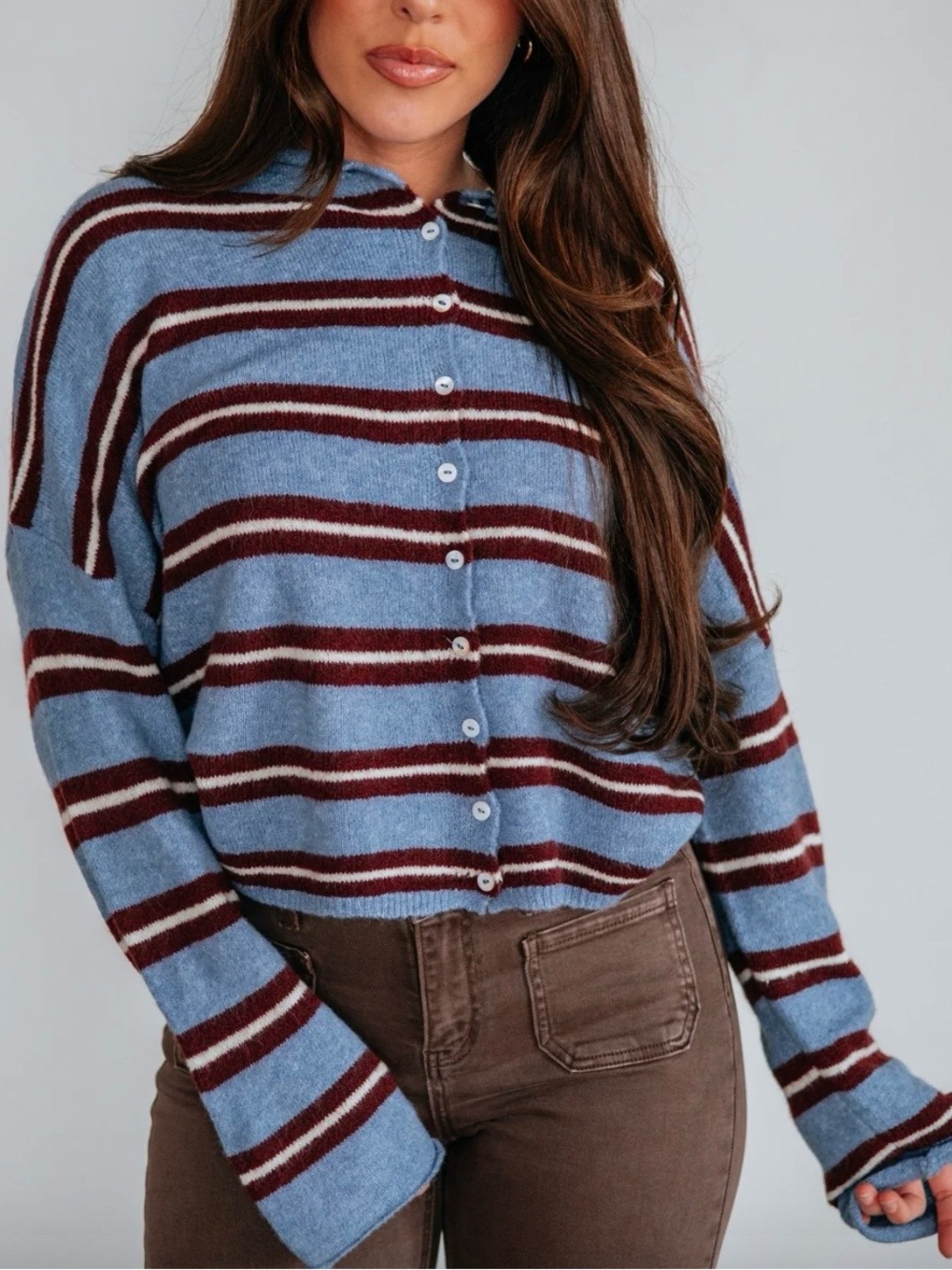 NWOT Things Between Blue Varsity Strip Cardigan